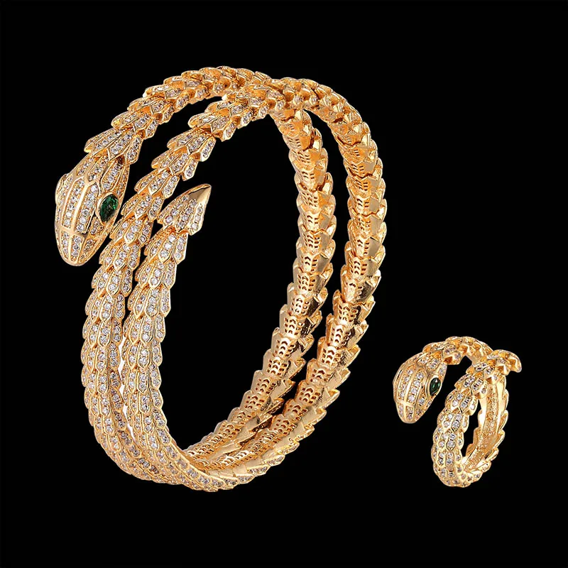 

Luxury animal Snake Bangle and ring jewelry set with Zircon Bracelet elastic female Bracelet suitable for parties and gift