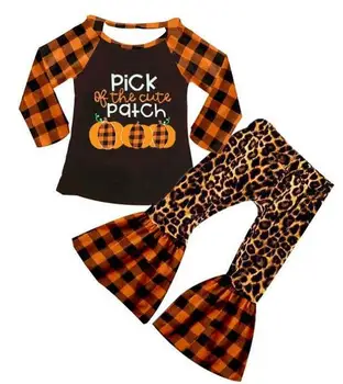 

baby girls ruffle outfits with pumpkin pattern design bell pants set