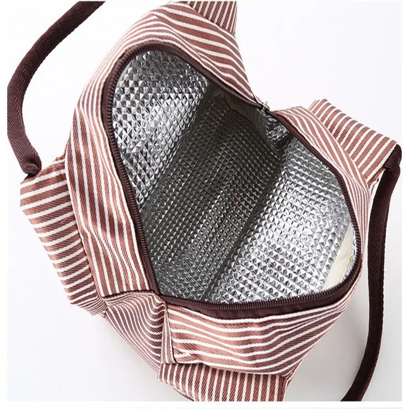 Lunch Bag Stripes Isothermal Bag Packaged Food Thermal Bags Thermo Pouch for Women Kids Lunch Refrigerator Mummy