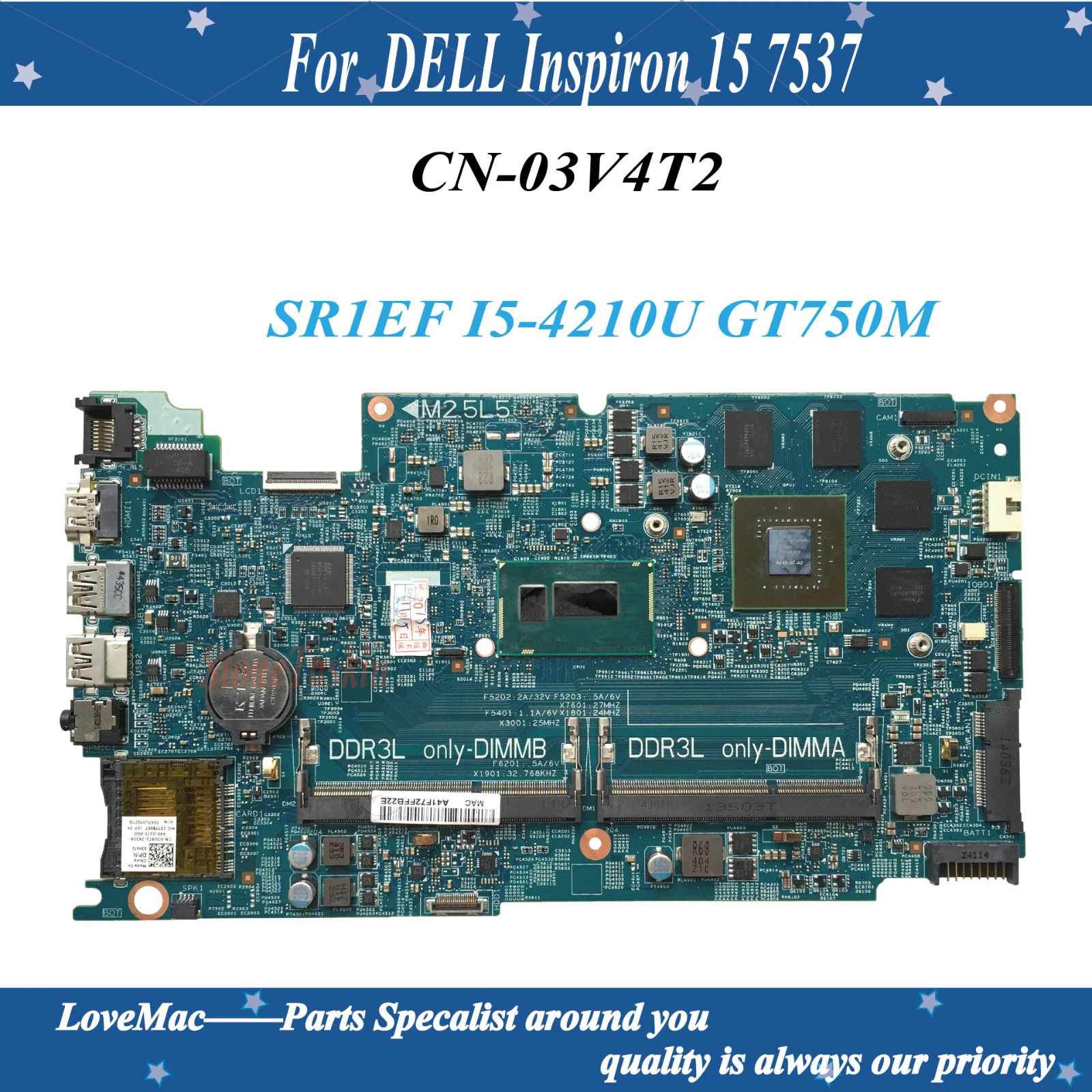 Высокое качество CN-03V4T2 03V4T2 для DELL Inspiron 15 7537 Материнская плата ноутбука SR1EF I5-4210U