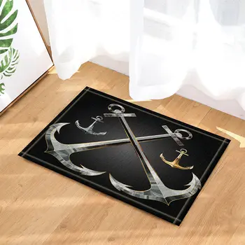 

Nautical 3D Metal Anchor Gray And Gold Bathroom Rug Non-Slip Floor Door Mat