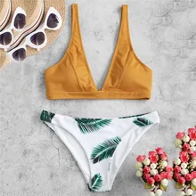 Бюстгальтер, женский купальник, две части, сексуальный, с принтом, бикини, пуш-ап, мягкий, сексуальный купальник, набор, Maillot De Bain Femme, 40DEC20