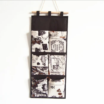 

Six-Pocket British Style Cotton And Linen Storage Hanging Bag Wall-Mounted Home Wardrobe Debris Storage Bag