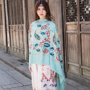 

Plus Size New Winter Warm Solid Scarf For Women/Lady Soft Cashmere Pashmina Shawls Flower Embroidery Cashmere Female Wraps Capes