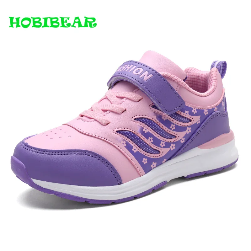 HOBIBEAR New Children Girls Running Shoes Pink Purple Girls Sneakers Kids Hook Loop Jogging Shoes Non-Slip Sport Trainers Girls