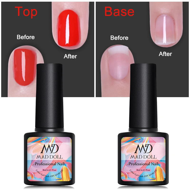 

MAD DOLL 8ml Soak Off Base Top Coat Nail Gel Polish For Lacquer UV LED Gel Varnish Long Lasting Nail Art Design Tools