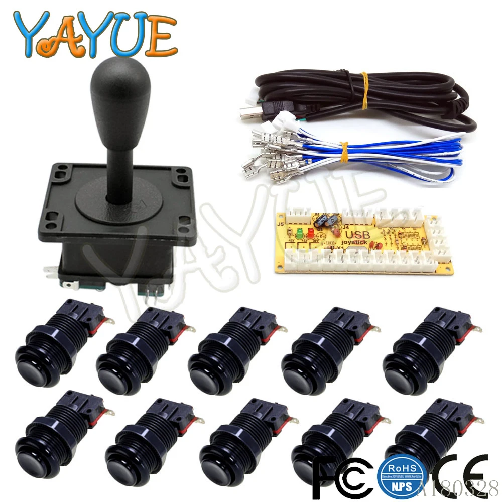 

DIY Arcade Button and Joystick Kit for Raspberry Pi,HAPP Style Arcade Controller Button Kit Include Zero Delay USB Encoder to PC