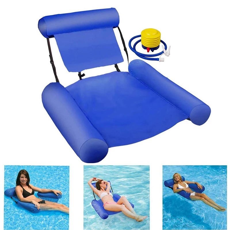 PVC Inflatable Floating Chair Bed Water  Foldable Float Lounger Air Mattresses For Summer Swimming Accessories With Inflator