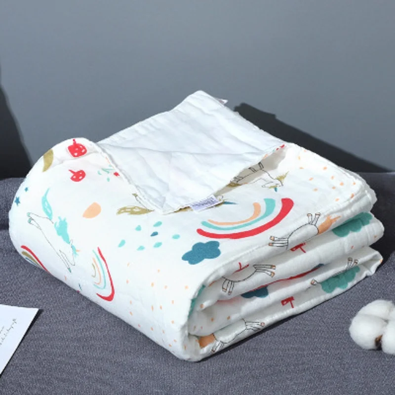 Зимние Детские муслиновые одеяла для пеленания, хлопок, пеленка для новорожденных, 6 слойное банное полотенце с цветочным принтом - Цвет: color 1