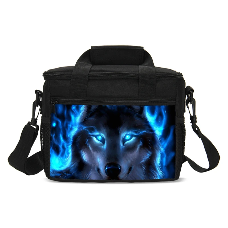 lunch bag Школьные сумки для подростков мальчиков вместительный школьный портфель Синий Волк Печать школьный рюкзак Набор Рюкзак Детские книжные Наплечные сумки - Цвет: lunch bag