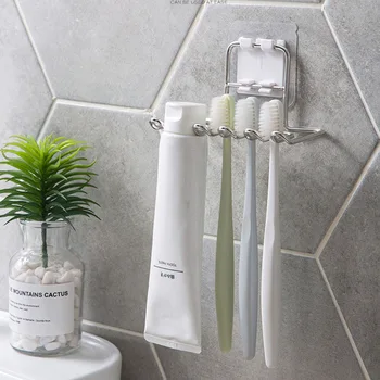 1PC Wall Mounted Stainless Steel Toothbrush Holder Bathroom Tooth Brush Toothpaste Razor Organizers Stand Bathroom Accessories 1