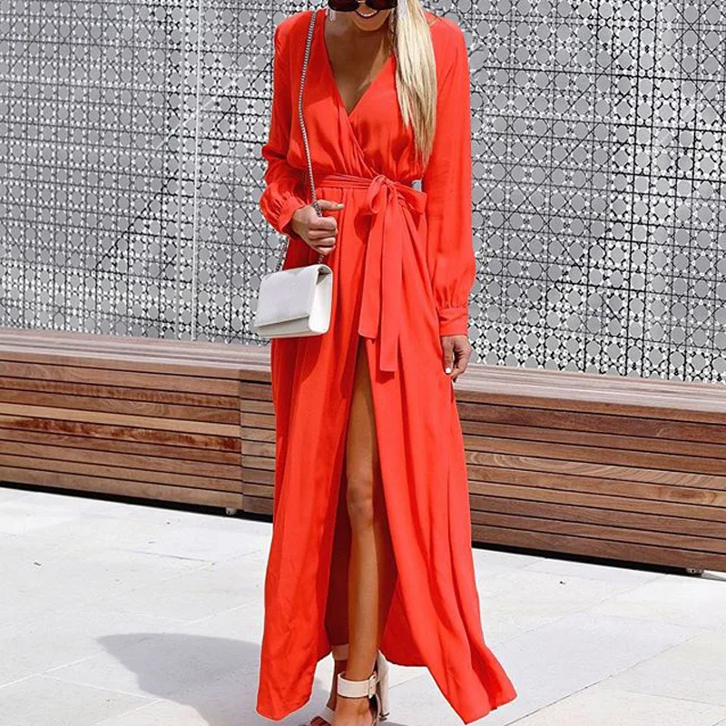 Boho chic щелей качели в красном черном желтом цвете Платье с запахом женские