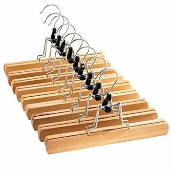 

10 Pcs Wooden Pants Hangers with Clips Non Slip for Slack Skirt Work Trousers Jeans LBShipping