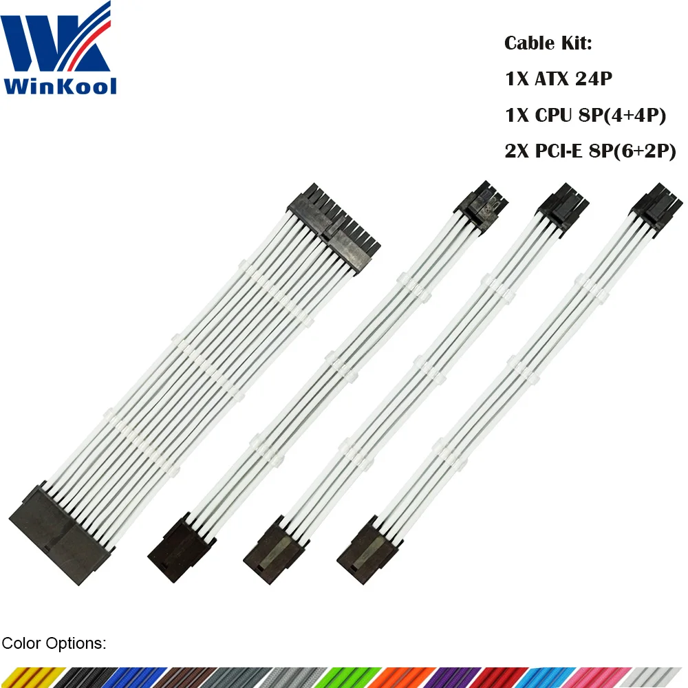 WinKool-Cable de alimentación para fuente de alimentación, kit de Cable de alimentación de 18AWG para fuente de alimentación, 1X ATX 24P CPU 8P 2X PCI-E 8P