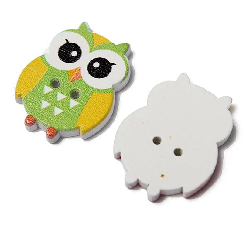 100Pcs Lovely Owl Animal Wooden Button Sewing Scrapbooking DIY Craft 2 Holes Mixed Color