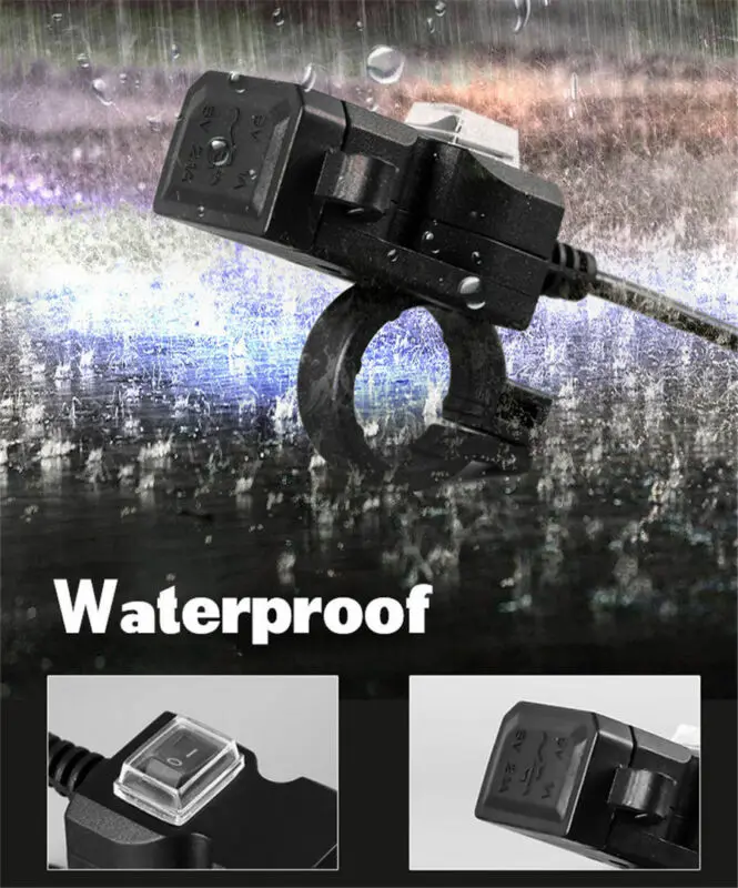 Водонепроницаемый Dual USB 12V мотоциклов Зарядное устройство гнездо w/переключатель и крепления мото Зарядное устройство