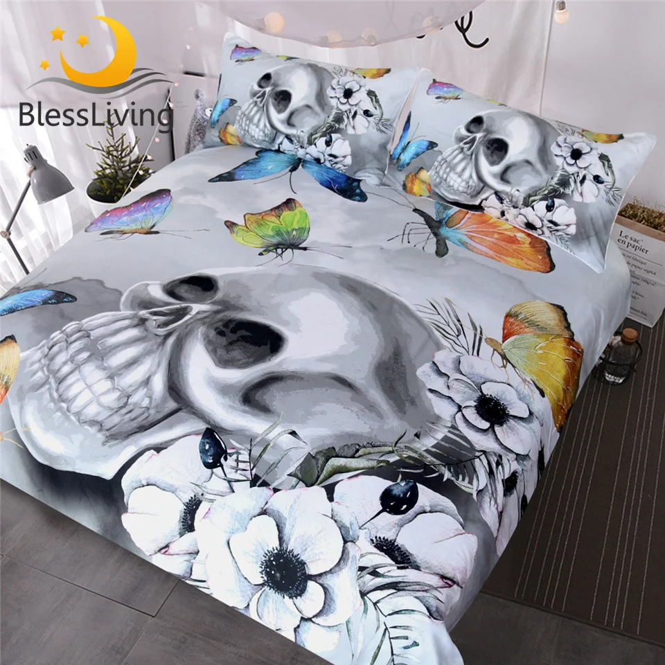 Blessliving Gothic Bedding Set Floral Duvet Cover Black And White