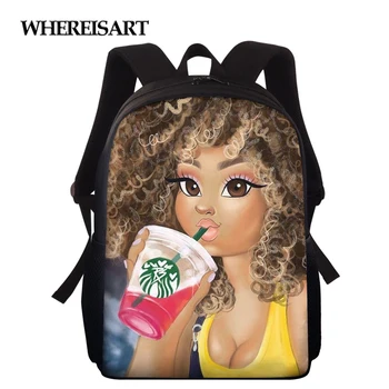 

WHEREISART African Art Afro Girl Print School Bag for Girls Kindergarten/Elementary Student School Backpack 15 inch