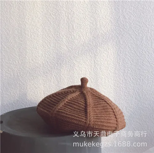Детские шапки береты шляпа с рисунком; осенне-зимние; вязанные; шерстяные шляпы для маленьких мальчиков и девочек теплая шапка для 2 до 6 лет - Color: brown