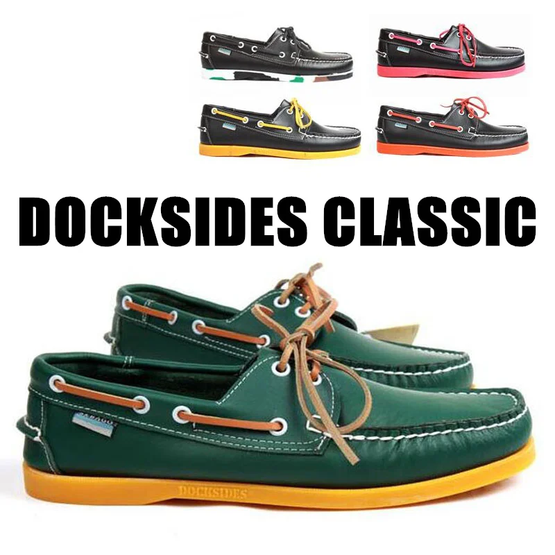 Zapatos de conducción de cuero genuino para hombre, zapatillas de barco clásicas Docksides, mocasines planos de diseño de marca para hombre y mujer, 2019A056