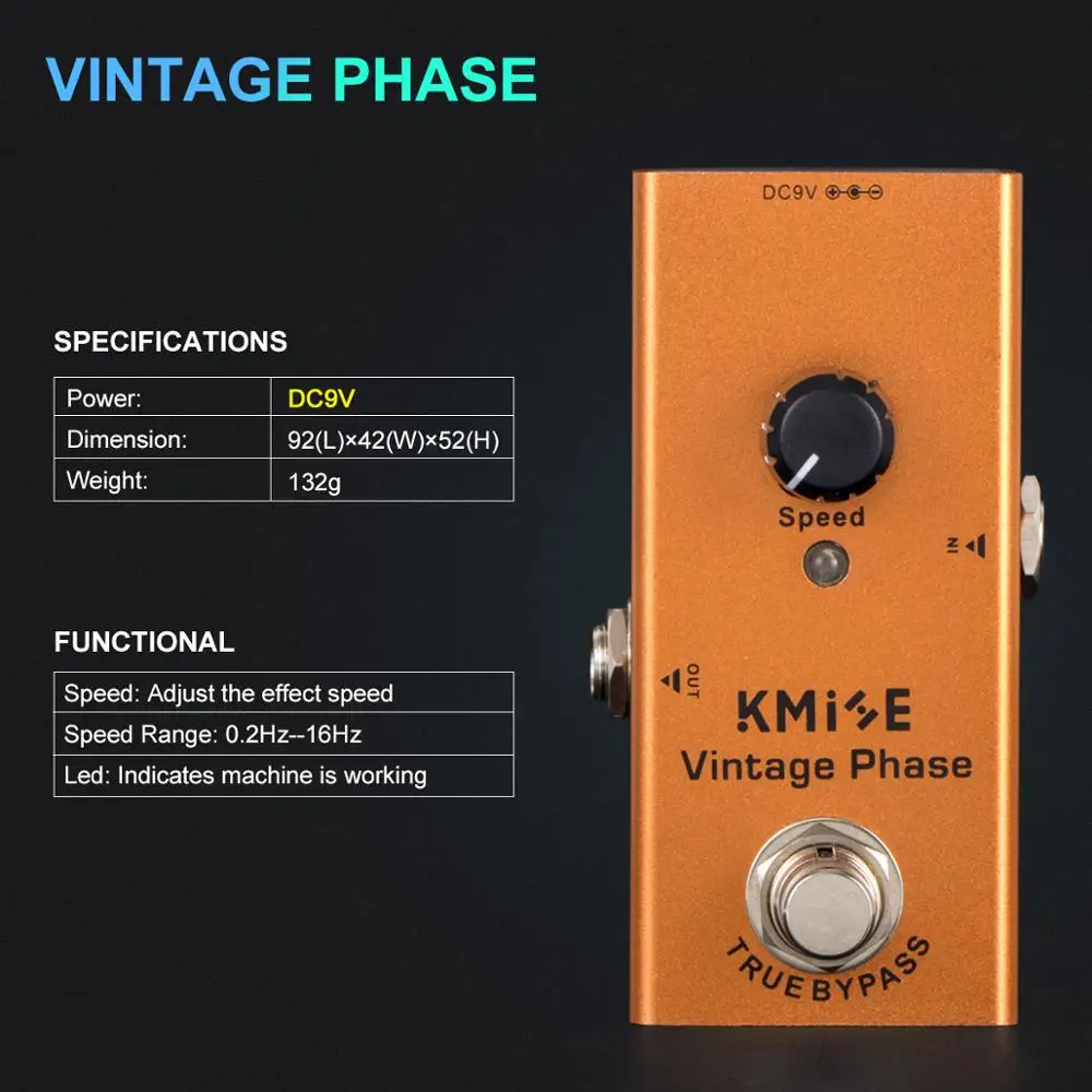 Kmise мини-гитарный эффект педали/Задержка/овердрайв/хруст/Искажение/Винтажный фазер/тремоло/хор DC 9V True Bypass-электрогитара - Цвет: Vintage Phase