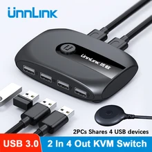 Unnlink – commutateur KVM USB 3.0 2.0, avec extension pour clavier, souris, imprimante, disque U, ordinateur portable, 2 pièces, Share 4 USB