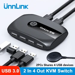Unnlink – commutateur KVM USB 3.0 2.0, avec extension pour clavier, souris, imprimante, disque U, ordinateur portable, 2 pièces, Share 4 USB 