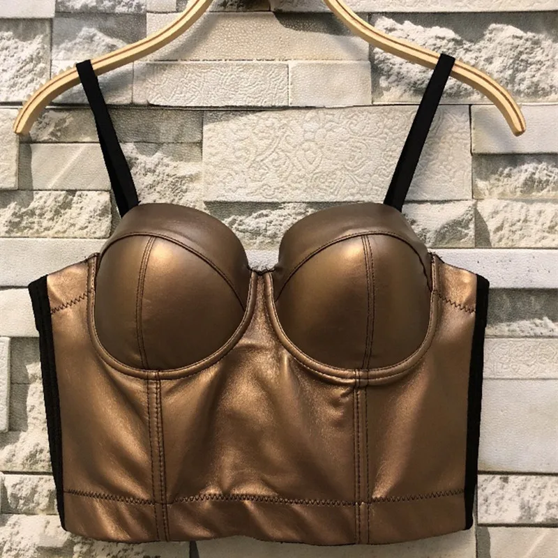 Women Steampunk Corset Bra Tops Leather PU Bralette Push up Bras for Women Waist Trainer Slimming Underwear Short Top
