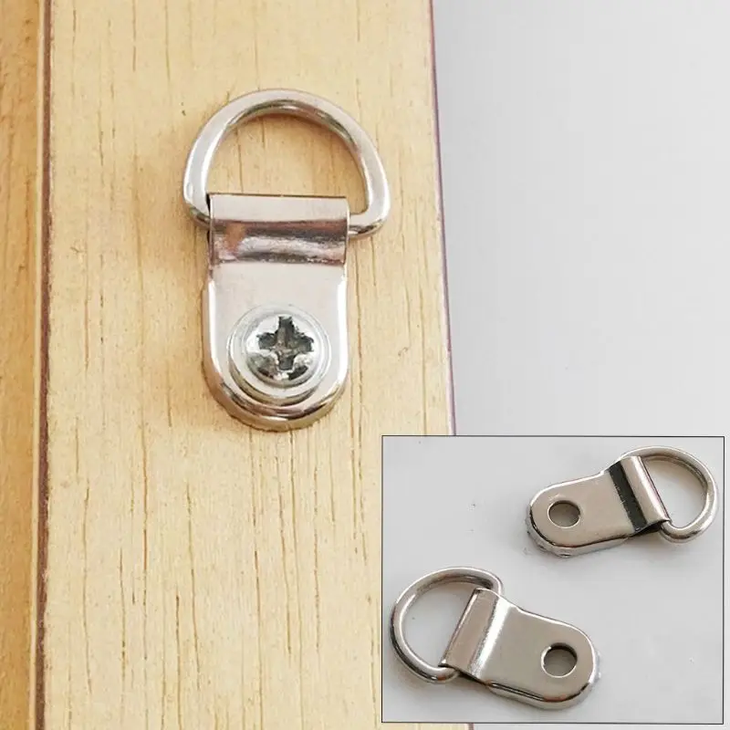 100pcs D Ring Hanging Picture Frame Strap Hanger Hooks Oil Painting Mirror Hanger 100 Screws Picture Frame Hangers