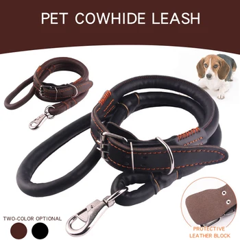 

Medium and Large Pet Cowhide Material Quality Metal Collar Traction Rope Set Detachable Strong Durable Traction Rope