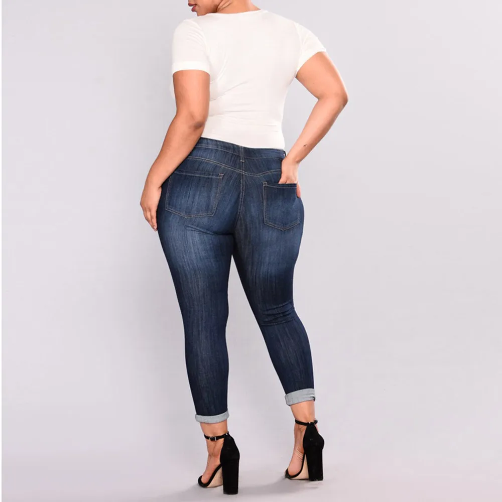Женские повседневные длинные джинсы с карманами больших размеров джинсовые рваные Штаны для ежедневной носки W813