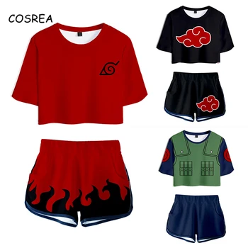 

Cosrea Naruto Cosplay Costume T shirt Tees Uzumaki Akatsuki Shirt Haruno Sakura Sport Suit Shorts Disfraz Clothes T-shirt Girls