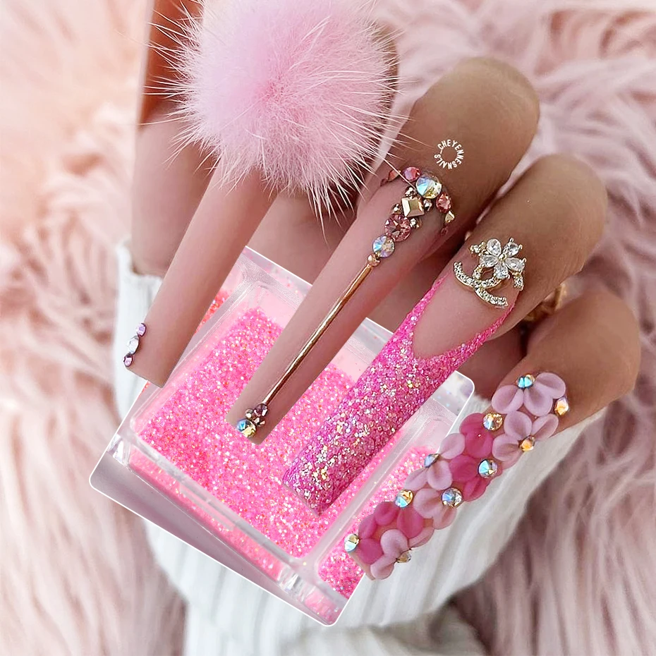 Pink Sugar Sand Nail Art Glitter Set Micro Rubbing Luminous Nail Powder Pigment For Manicure Sugar Effect Shimmer Dust LE1909-10
