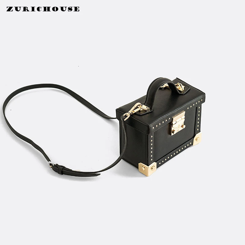 

ZURICHOUSE Brand Box Bag Women Fashion Rivet Luxury Genuine Leather Mini Square Handbags 2019 Ladies Crossbody Bag Totes