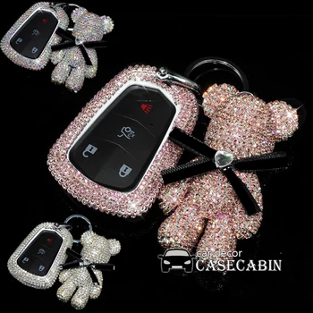 

Bling Crystal diamond Cartoon Bear Fob Key Case Cover fit for Cadillac XT4 XT5 XT6 CT6 ATS Remotes C4