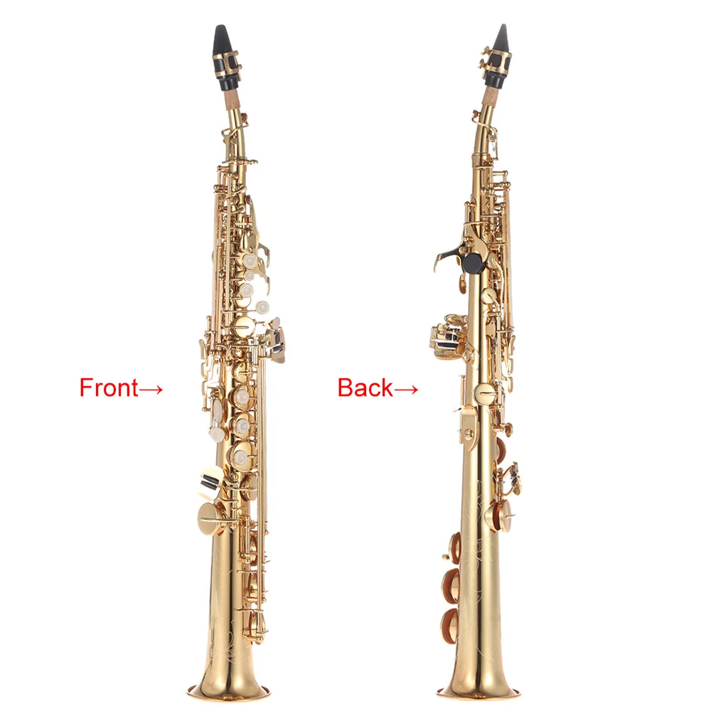 

ammoon Brass Straight Soprano Sax Saxophone Bb B Flat Woodwind Instrument Natural Shell Key Carve Pattern with Carrying Case