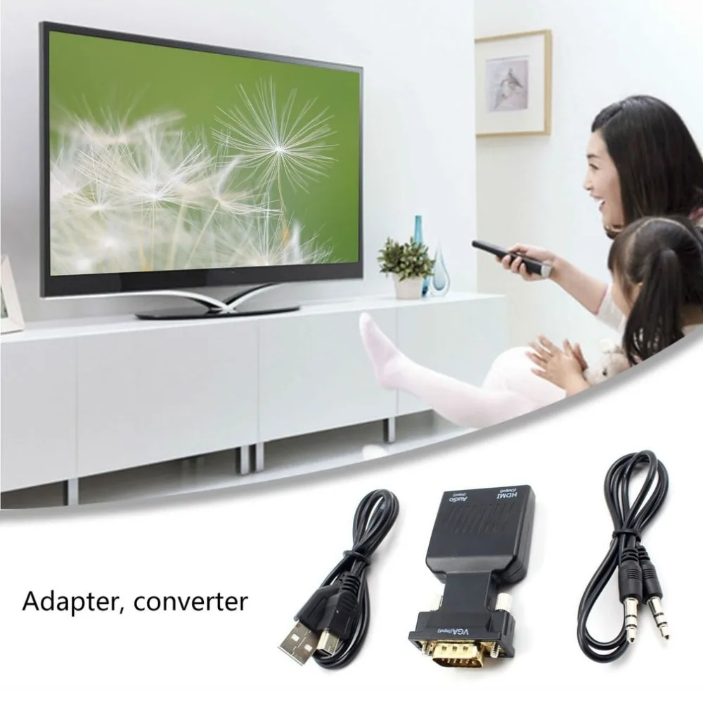 VGA мужчины к HDMI типа «мама»; конвертер с аудио кабель-адаптер 1080P для HDTV проектора монитора ПК PS3