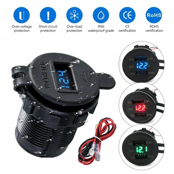 

Dual Port Car USB Charger Power Outlet For Car Motorcycle LCD Digital Display Waterproof Mobile Phone Socket Adapter Accessories