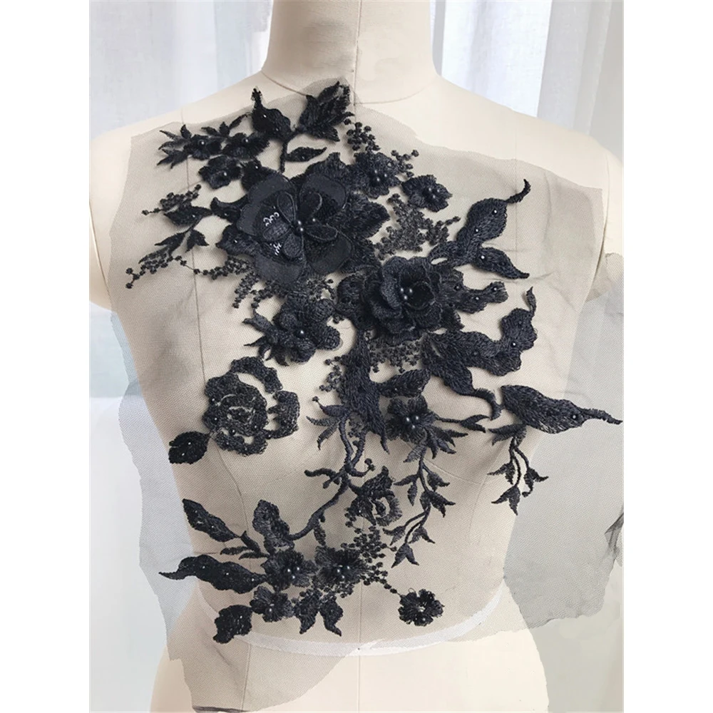 Applique En Dentelle Florale 3D Avec Perles Et Strass - Pour