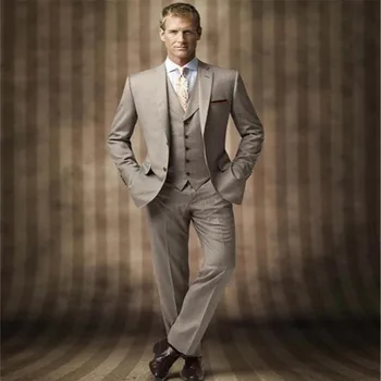 

New Classic Men’s Suit Smolking Noivo Terno Slim Fit Easculino Evening Suits For Men Groomsmen Notch Lapel Groom Tuxedos Khaki W