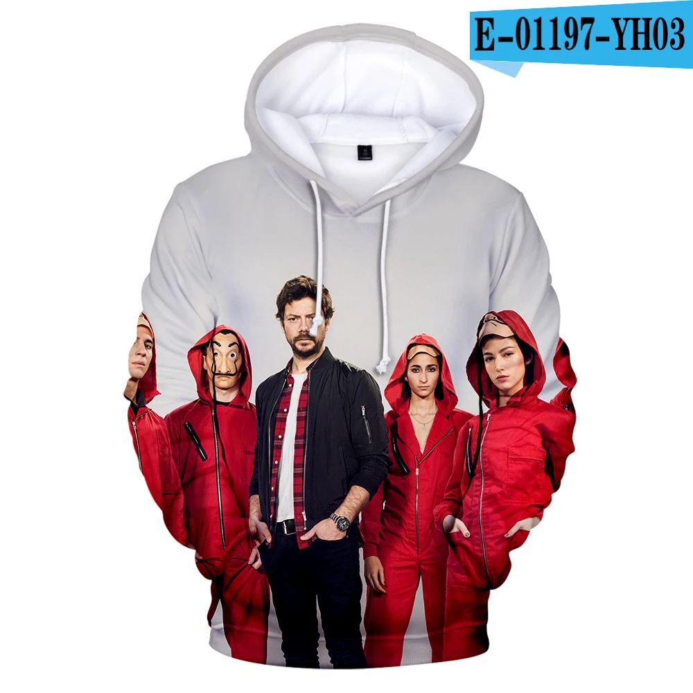 Толстовки с принтом Сверхъестественное мужские/женские свитшоты La casa de papel Money Heist House Of paper 3D толстовки зимняя популярная одежда - Цвет: 3D