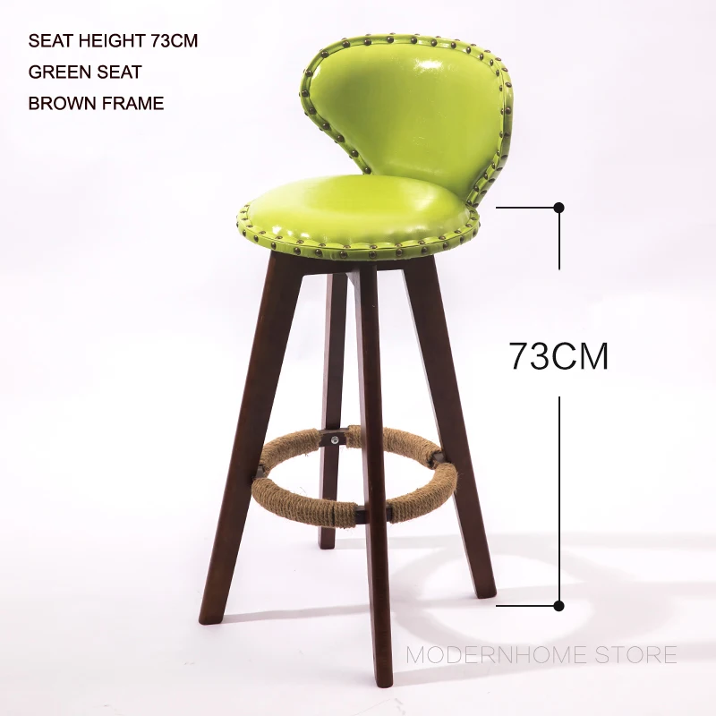ST73 GREEN ST BROWN Современный классический Модный популярный Лофт скандинавского дизайна твердой древесины pu кожа мягкая крышка сиденья барный стул 1 шт - Цвет: ST73 GREEN ST BROWN