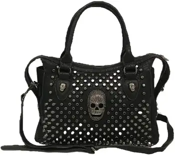 

Punk Skull Black Rivet Shoulder Bag Women Purse Casual Handbag