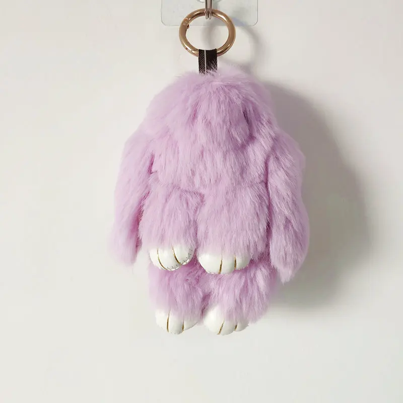 middle purple Цветной Радужный кавайный плюшевый кролик брелок кролик кукла пушистый искусственный мех помпон кролик игрушки брелок Рождественские подарки для детей - Цвет: middle purple