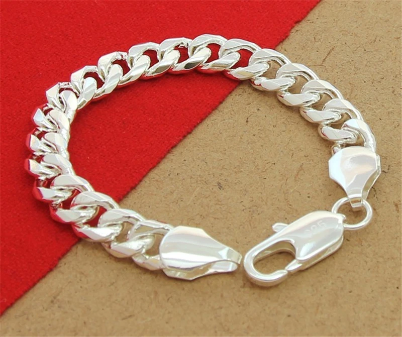 02 Charmhouse Bracelet For Men Sterling Silver 12mm Figaro Chain Bracelets& Bangles Wristband Pulseira Homme Male Jewelry Gifts - Окраска металла: 02