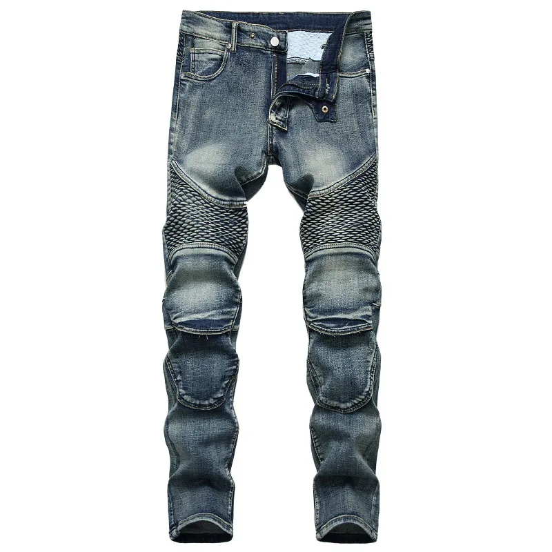 New Fashion Biker Skinny Men Jeans  Pantalon Hombre Solid Slim Fit Jeans Mens Street Trousers Hip Hop Casual Denim Pants 40 42