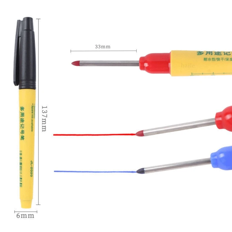 Haile 3-5Pc/lot Long Head Markers Pen Bathroom Woodworking Decoration Multi-purpose Deep Hole Marker Pens Set Red/Black/Blue Ink