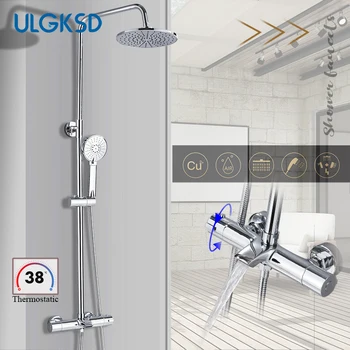 

Thermostatic Bathroom Shower Faucets Rainfall Shower Head 2Ways ABS Plastic Hand Shower Dual Handles Thermostatic Mixer Taps