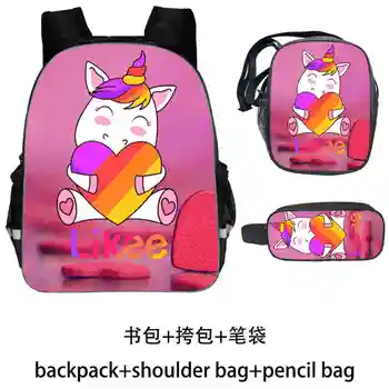 

Likee Backpack Double Layer Zipper Back Pack 3D Print LIKEE Video App Bag 3pcs/set Pencil Case Heart Cat Bagpack Girls Russia