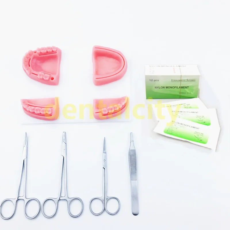 Dental practice kit, Oral model, Swaged needle, Training instrument kit with selica gel for Dental Students oral suture training